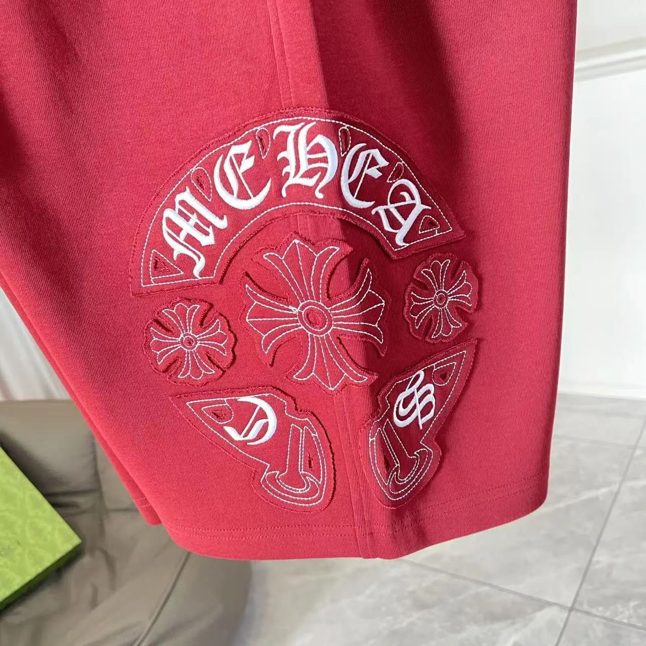 🅿️280 ch Crow* 2025 new summer shorts Sanskrit horseshoe cross laser patch embroidery Customized fabric 350g Same style for men and women Size: M L XL XXL XXXL Five codes Color: black red blue